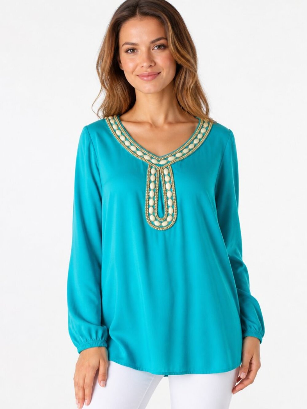 Lilly Pulitzer Women's Teal Beaded Tunic Top Size XS Resort Boho
